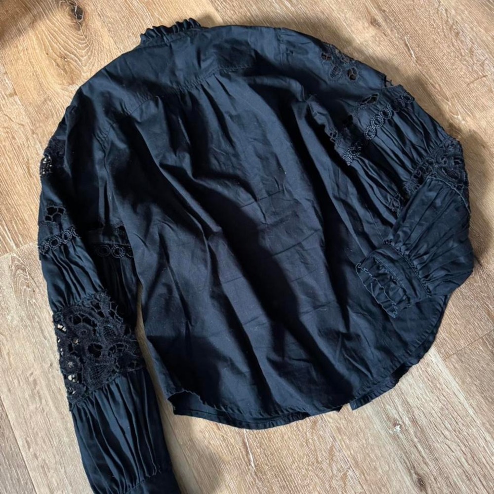 Anthropologie‎ Black Lace Eyelit Long Sleeve Button Down Collared Shirt Size S - Picture 8 of 8